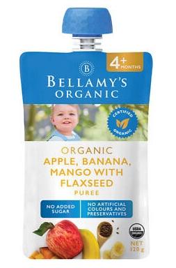 貝拉米Bellamy's 有機蘋果 香蕉 芒果 亞麻籽泥 4m+ 120g  Organic Apple, Banana, Mango with Flaxseed Puree