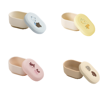 白金矽膠吸盤碗連蓋 (4色)